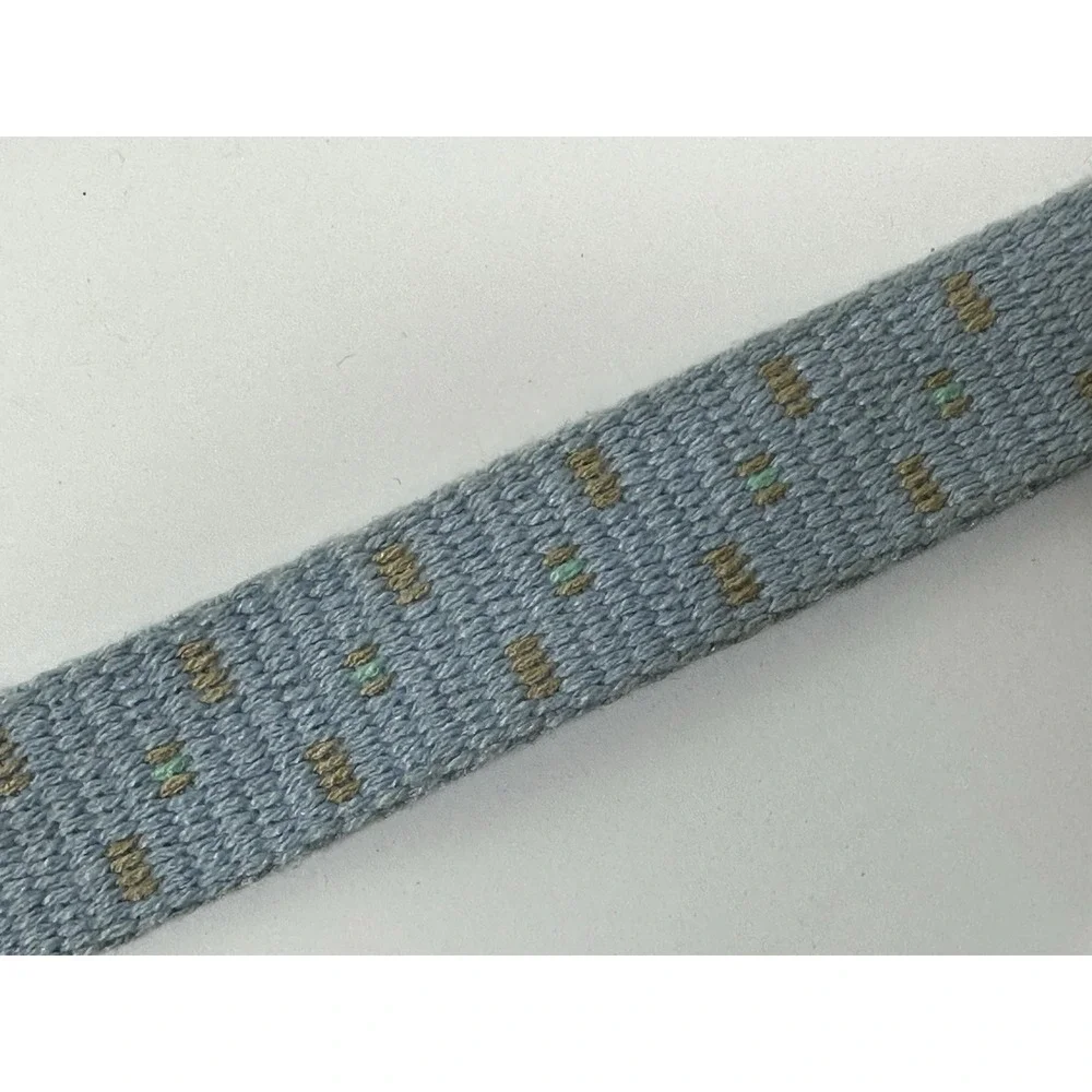 Light Pale Blue Cloth & Leather Belt Size 42 Preppy 1